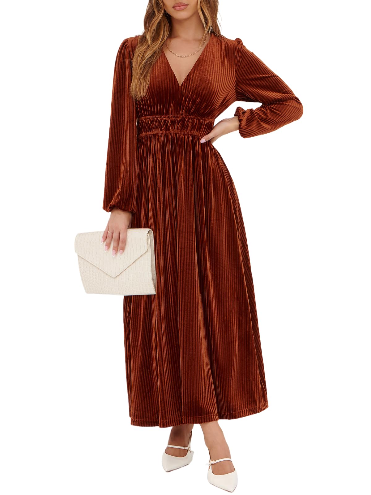 Sissyaki Womens Long Sleeve Velvet Dresses Fall Winter Long Dress Wedding Guest Party Maxi Dress