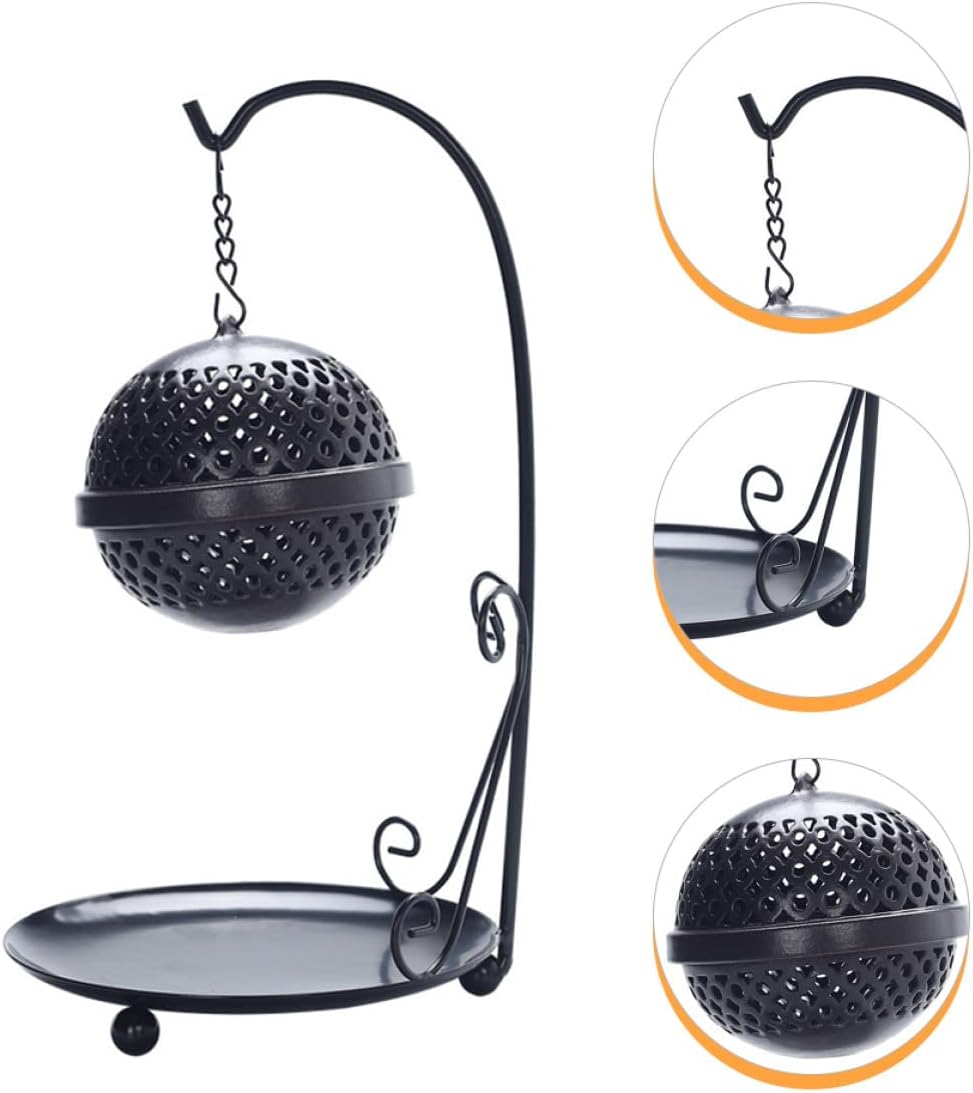 Backflow Incense Holder Ceramic Burner with Iron Frame Hanging Ball, Waterfall Incense Burner for Home Decor and Aromatherapy, Indoor Buddhist Altar Accessory