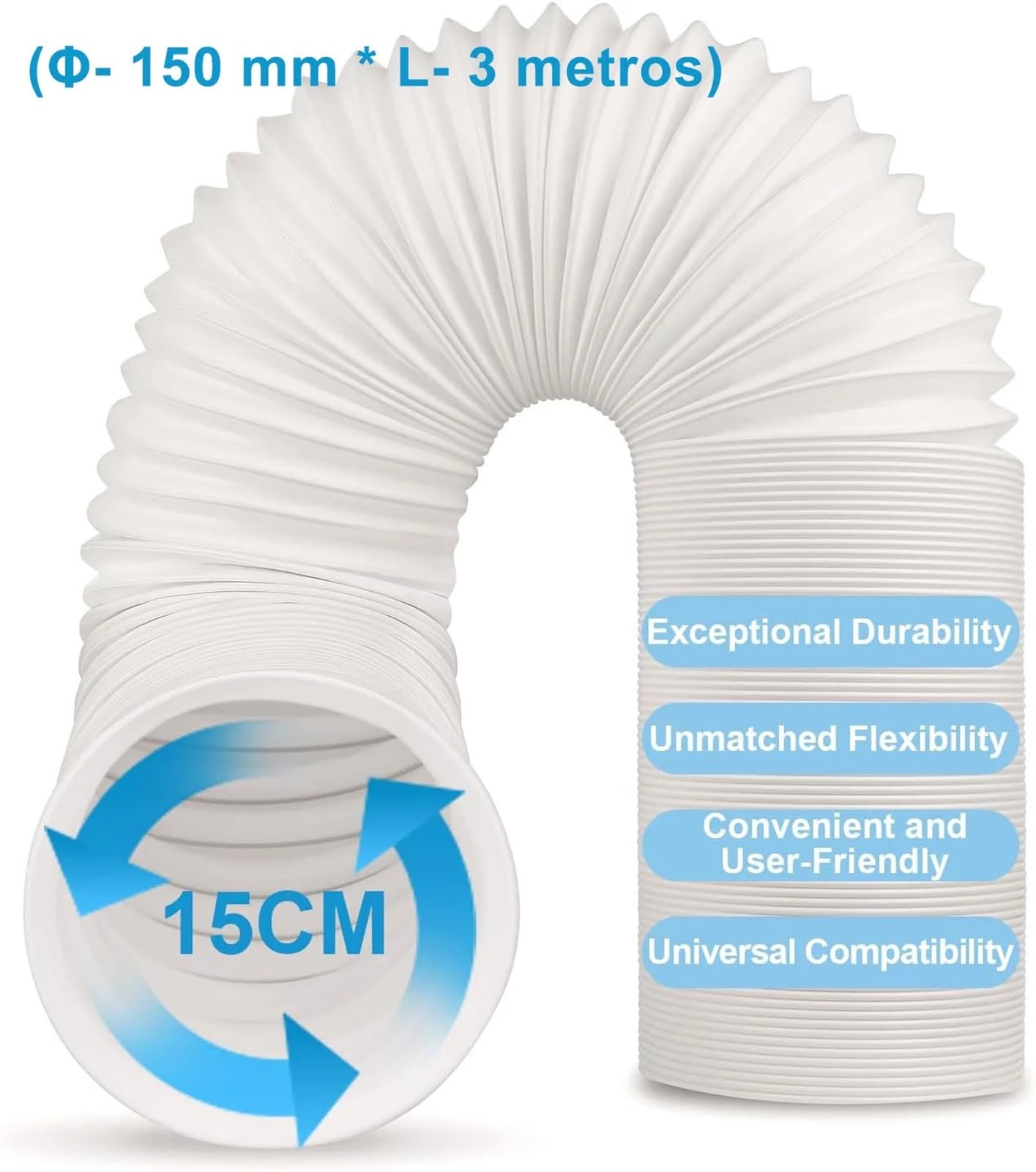 Tubo Flessibile di Scarico Universale AC da 3,0 m - Diametro 15/13 cm, sfiato in Senso antiorario for condizionatori d'Aria Portatili Prolungatore Tubo Climatizzatore(15cm)