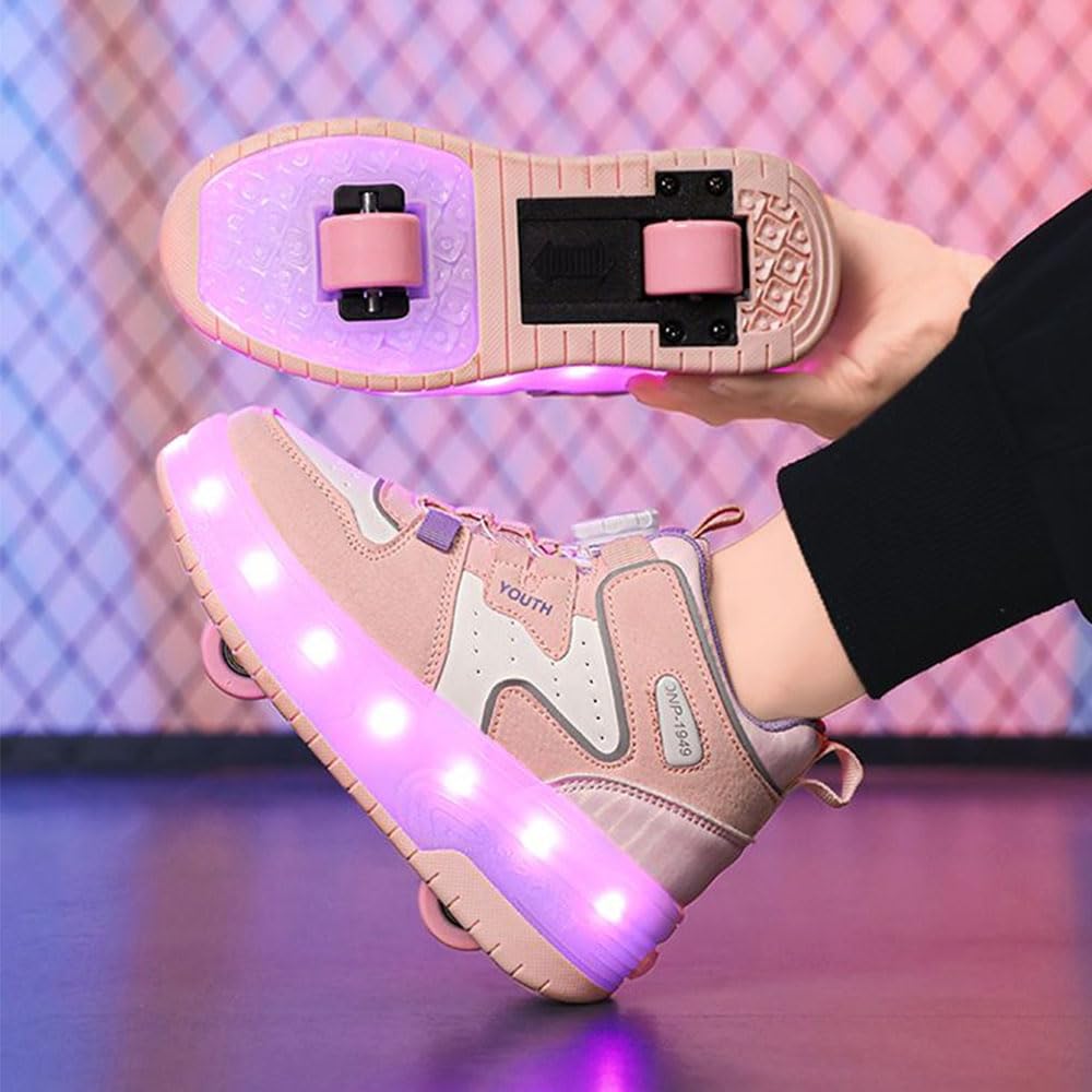 ENEN Zapatos con Ruedas Zapatillas con 2 Ruedas para niños y niña,Zapatillas de Correr al Aire Libre de Patinaje sobre Ruedas multifuncionales en Dos