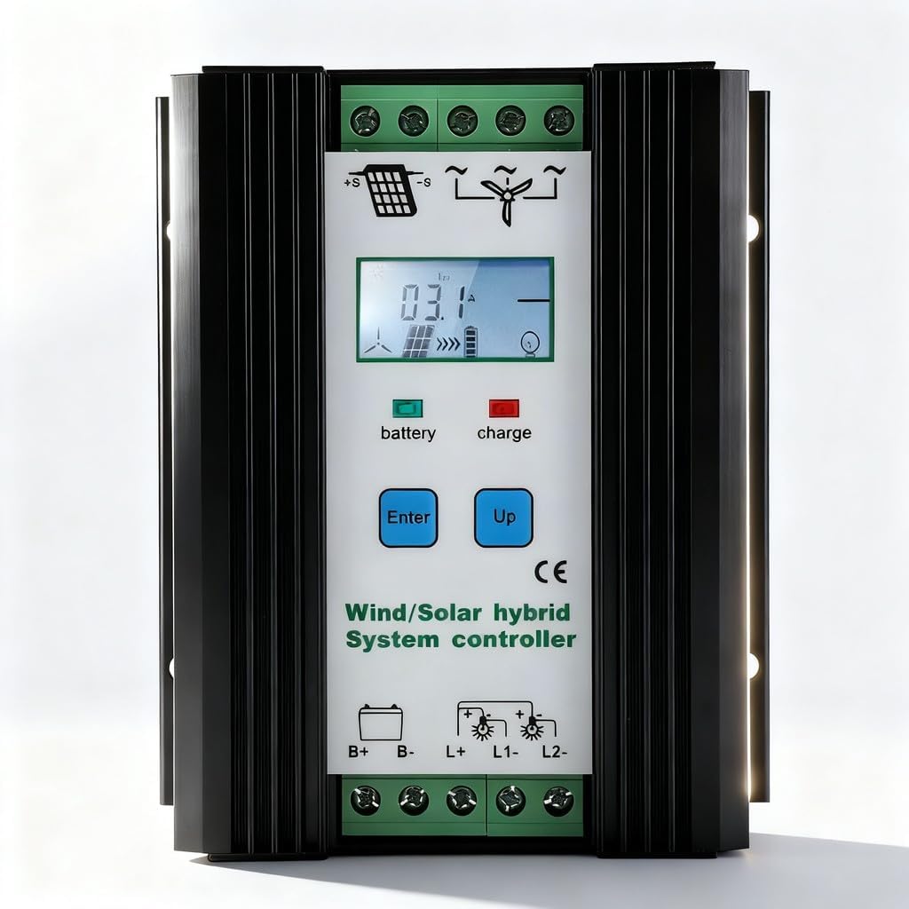 Wind and Solar Energy Hybrid Controller, 400W Photovoltaic, 800W Wind , Digital Intelligent Boost Regulator - High Efficiency, PWM Function, LCD Display for Renewable Power