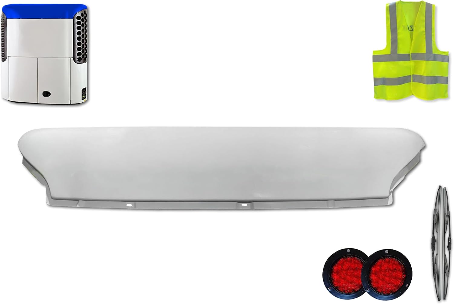 Compatible with Thermo King SB 200 100 110 190 200 200TG 210 230 300 310 400 (#98-6769-008) Reefer Top Panel White Plus 2x of Trailer tail light, 2x 22 inch Windshield Wipers and KOZAK Reflective Vest