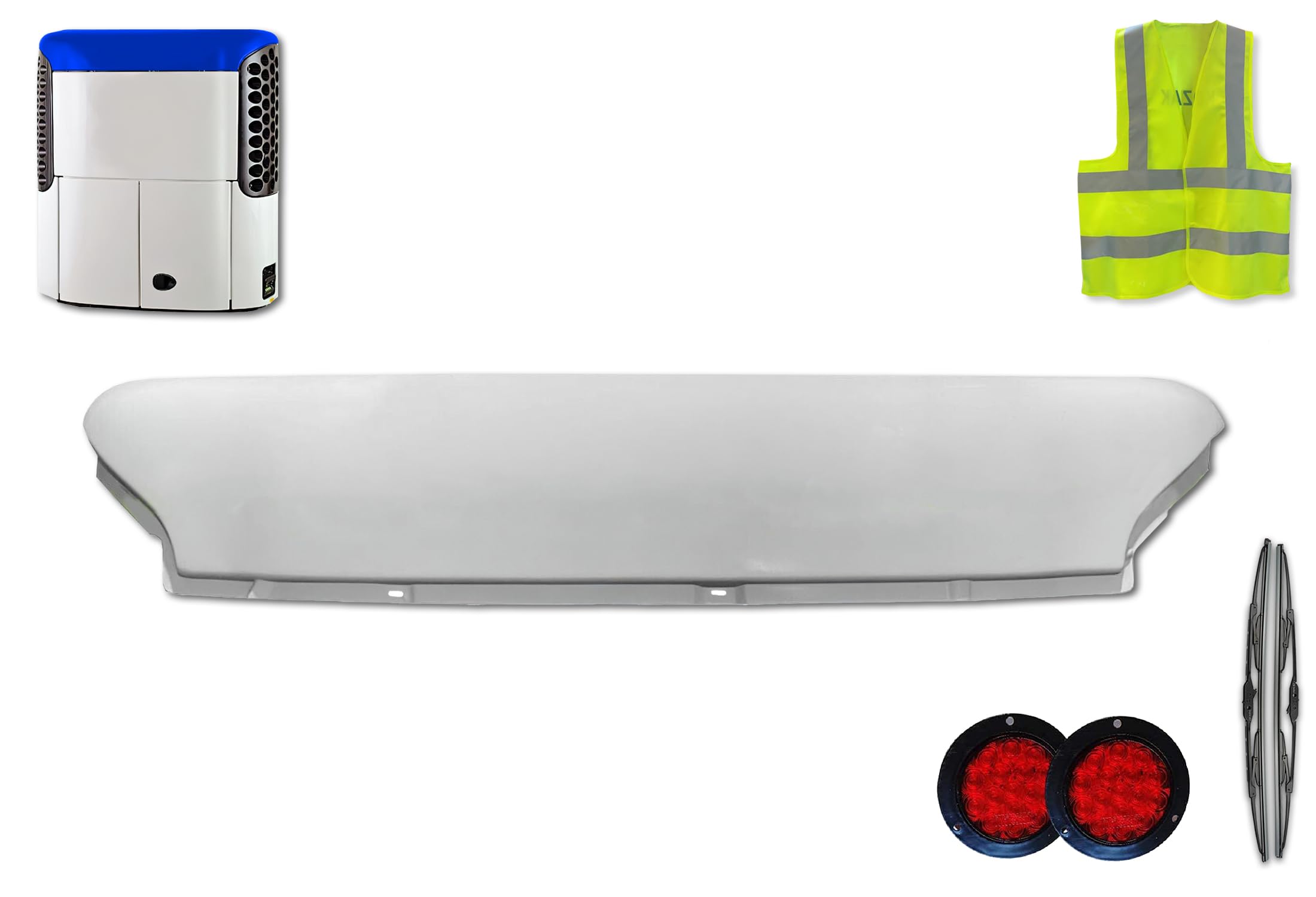 Compatible with Thermo King SB 200 100 110 190 200 200TG 210 230 300 310 400 (#98-6769-008) Reefer Top Panel White Plus 2x of Trailer tail light, 2x 22 inch Windshield Wipers and KOZAK Reflective Vest