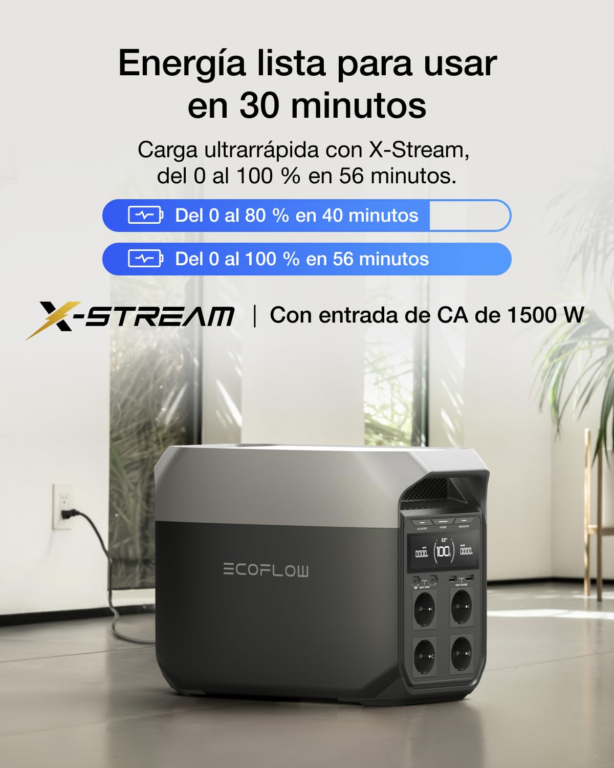 Estación de energía portátil EF ECOFLOW DELTA 3, generador solar de 1024 Wh, batería LiFePO4, carga rápida del 0 a 70% en 30 minutos, ampliable a 5 kWh, con SAI para el hogar, campings y caravanas