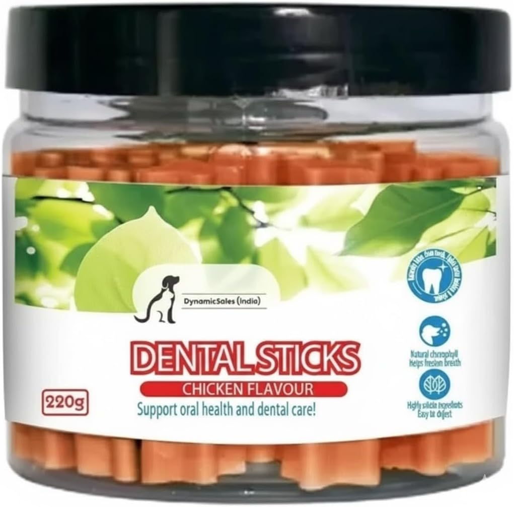 Dental Treats for Dogs | Dental Sticks, Chicken Flavour | Plaque, Tartar & Bad Breath Control | Healthy Teeth & Gums Chews – 220g