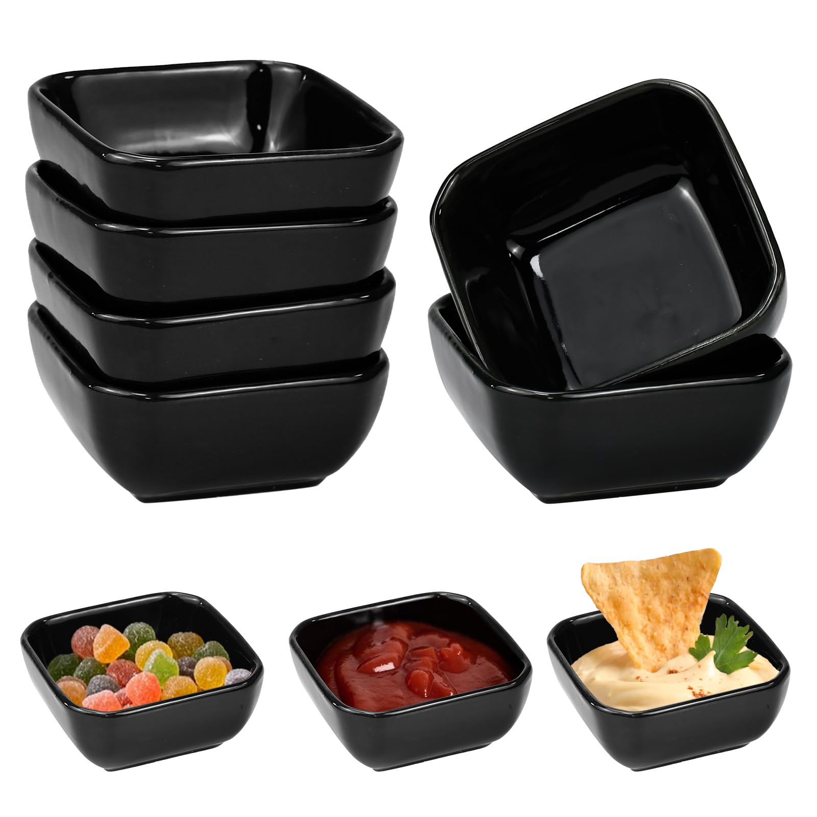HEKOBAG Set di 6 Pezzi Ciotole per Salse Quadrate Ciotoline per Aperitivo Ciotole per Spezie Piccola Ciotole in Ceramica Piccolo Ciotola per Immersione per Salse, Snack, Dessert, Sushi