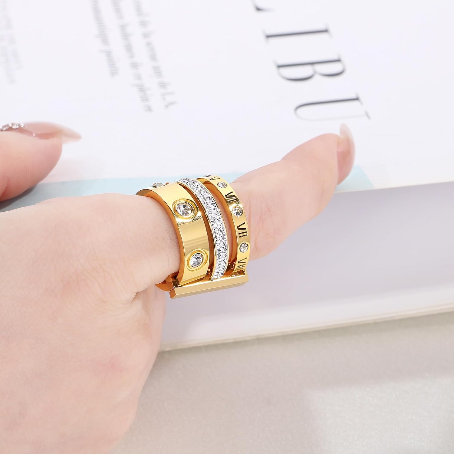 Love Friendship Ring Cubic Zirconia Gold Ring Sets for Women Stainless Steel Stacking Ring Wedding Statement Thumb Ring Bands - Image 5