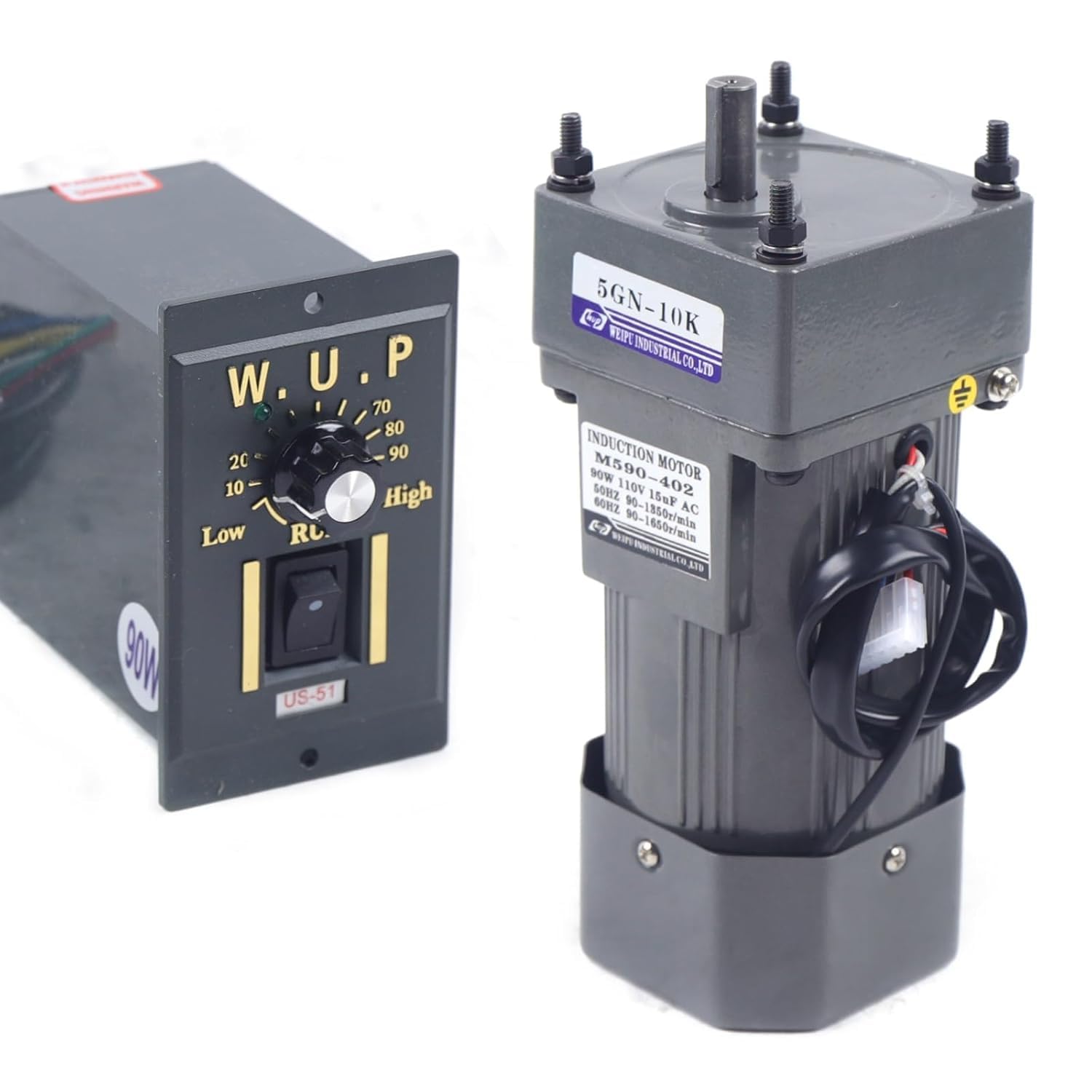 AC High Torque Motor,110V 90W AC Gear Motor Electric Single-Phase Motor Reversible Motor with Variable Speed Adjustable Controller Governor Geared Motor 135RPM
