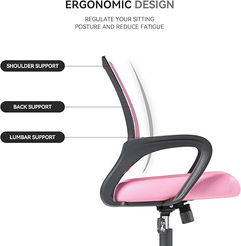 Miniatura 7 de Silla de oficina ergonómica con soporte lumbar, silla de escritorio de malla giratoria de altura ajustable con ruedas giratorias para el hogar, la