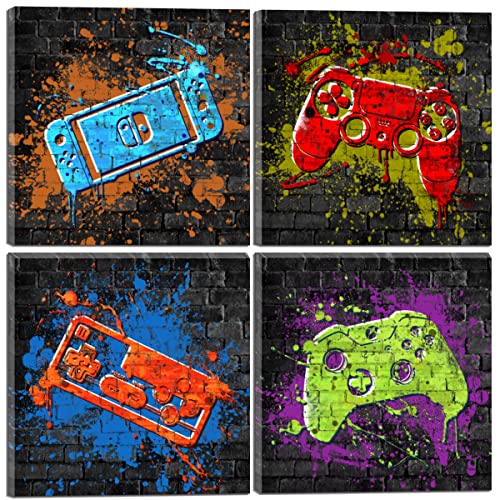Game Wall Art Decor Game Art Print Framed Gaming Theme Boys Room Wall Art Decor Canvas Prints Video Game Posters Pictures For Boys Bedroom Playroom Wall Decor Cool 4 Pieces Boys Room Picture #TOP3