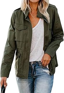 Women's Military Anorak Jackets Zip Up Parka Safari Utility Coats Snap B...