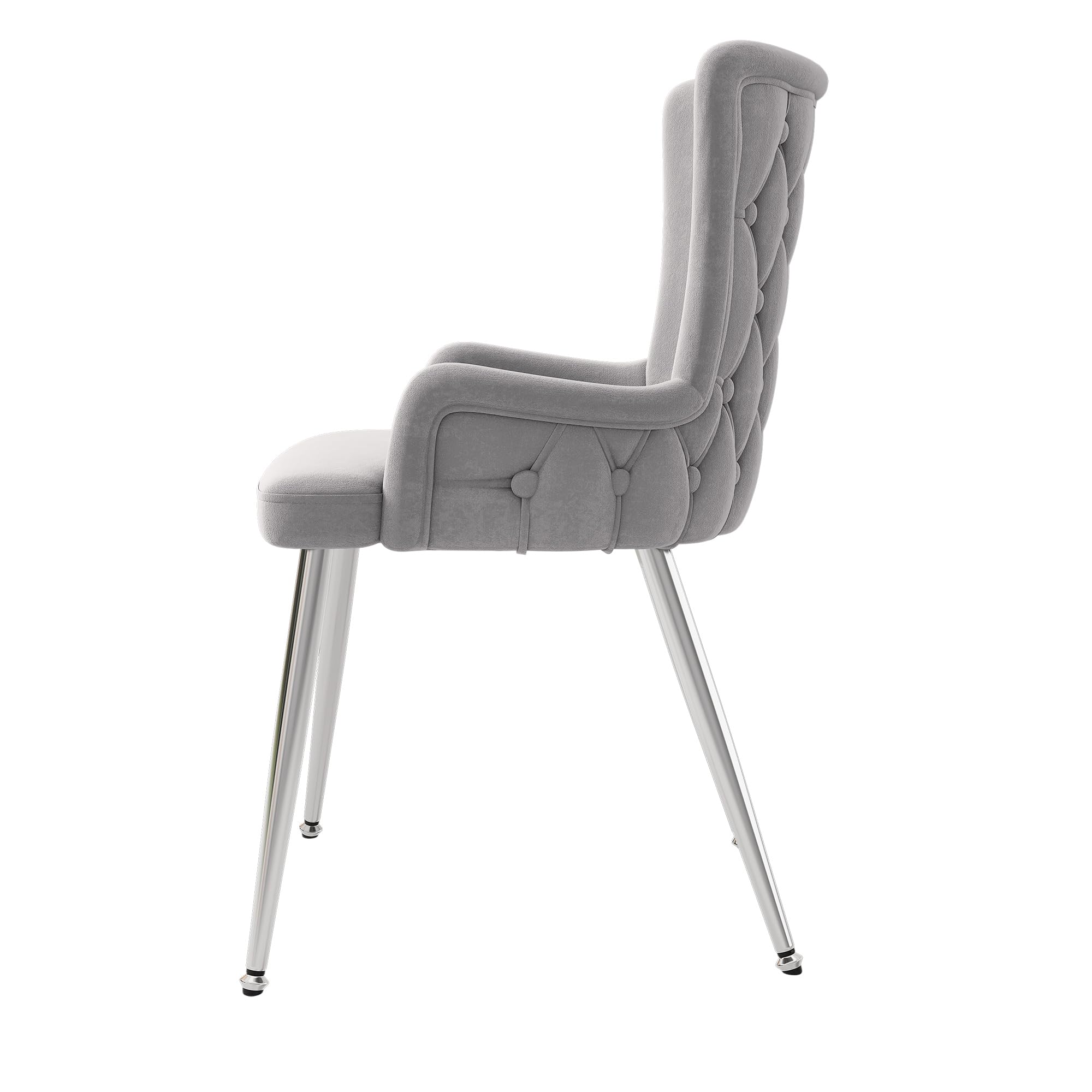 Bladez Juego de 4 sillas de comedor de terciopelo, sillas de salón con patas de metal, color beige (4, gris y plateado, 47 x 49 x 85)