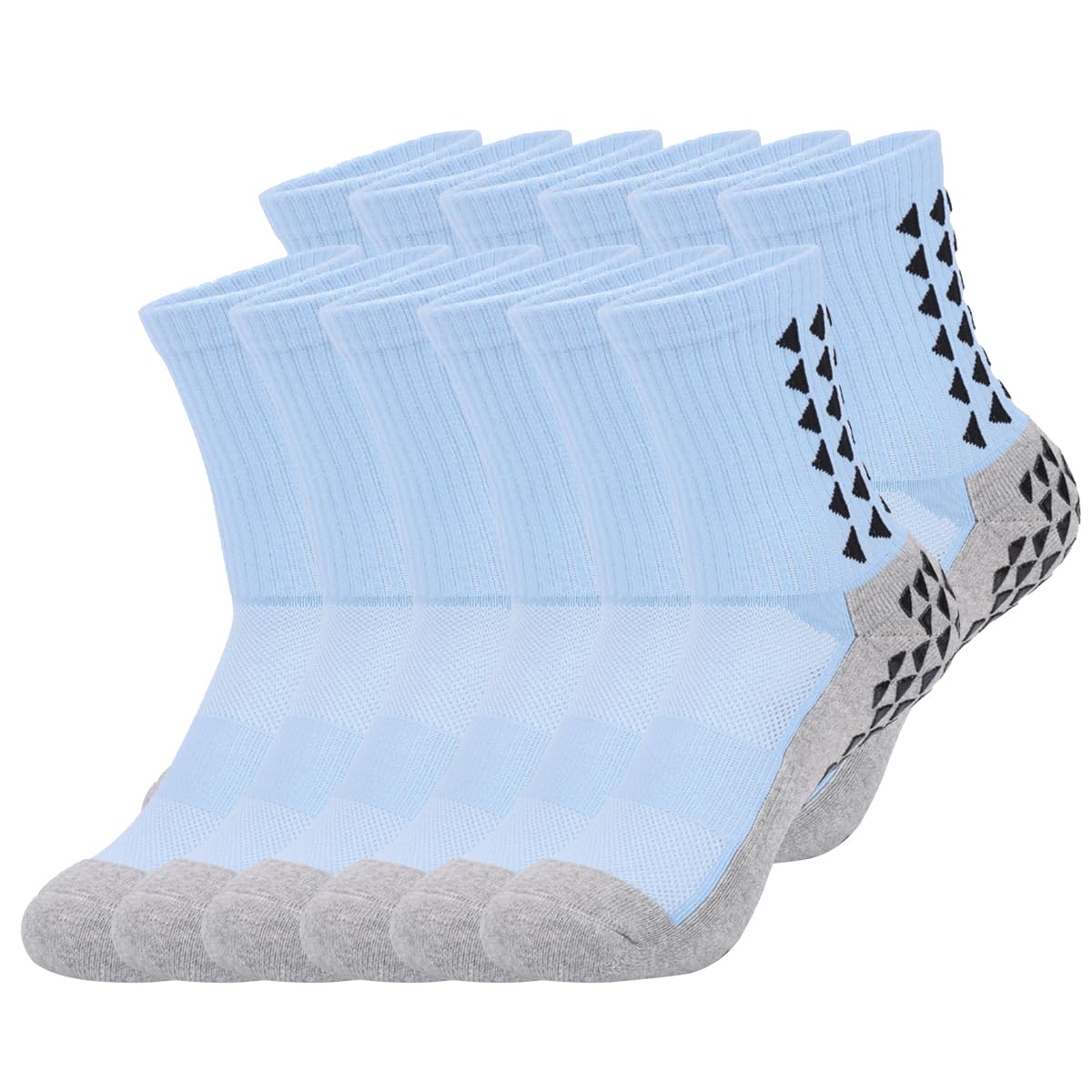Lot de 12 paires de chaussettes de cheville avec coussin, chaussettes de sport en coton anti-ampoules pour homme et femme, bleu ciel, 12 paires bleu ciel, 6-8