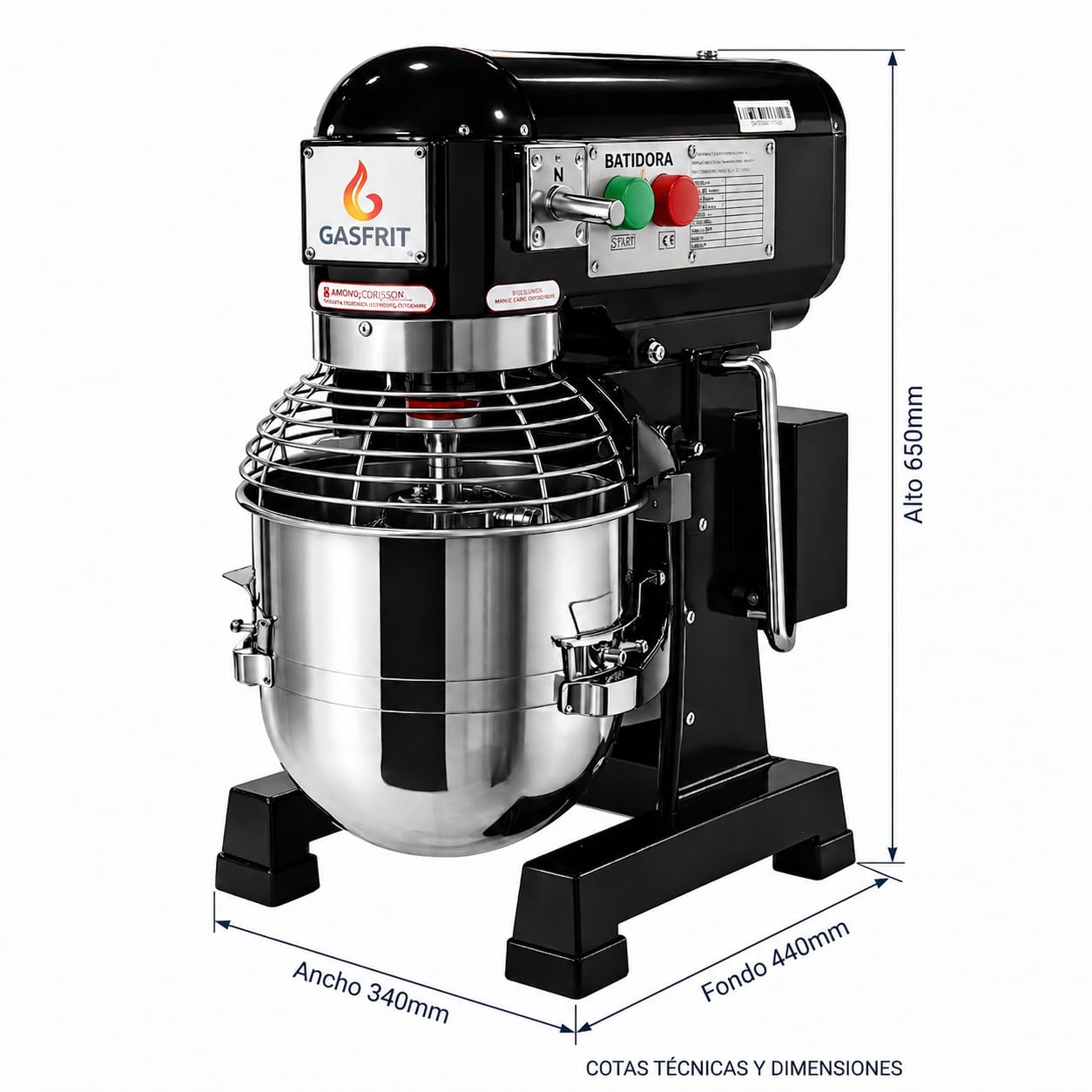 Amasadora Planetaria Profesional Industrial, Batidora de Pie 10L, 20L, 30L y 40L, 3 Velocidades, Acero Inoxidable, Gancho, Paleta y Varillas, Para Panadería y Pastelería