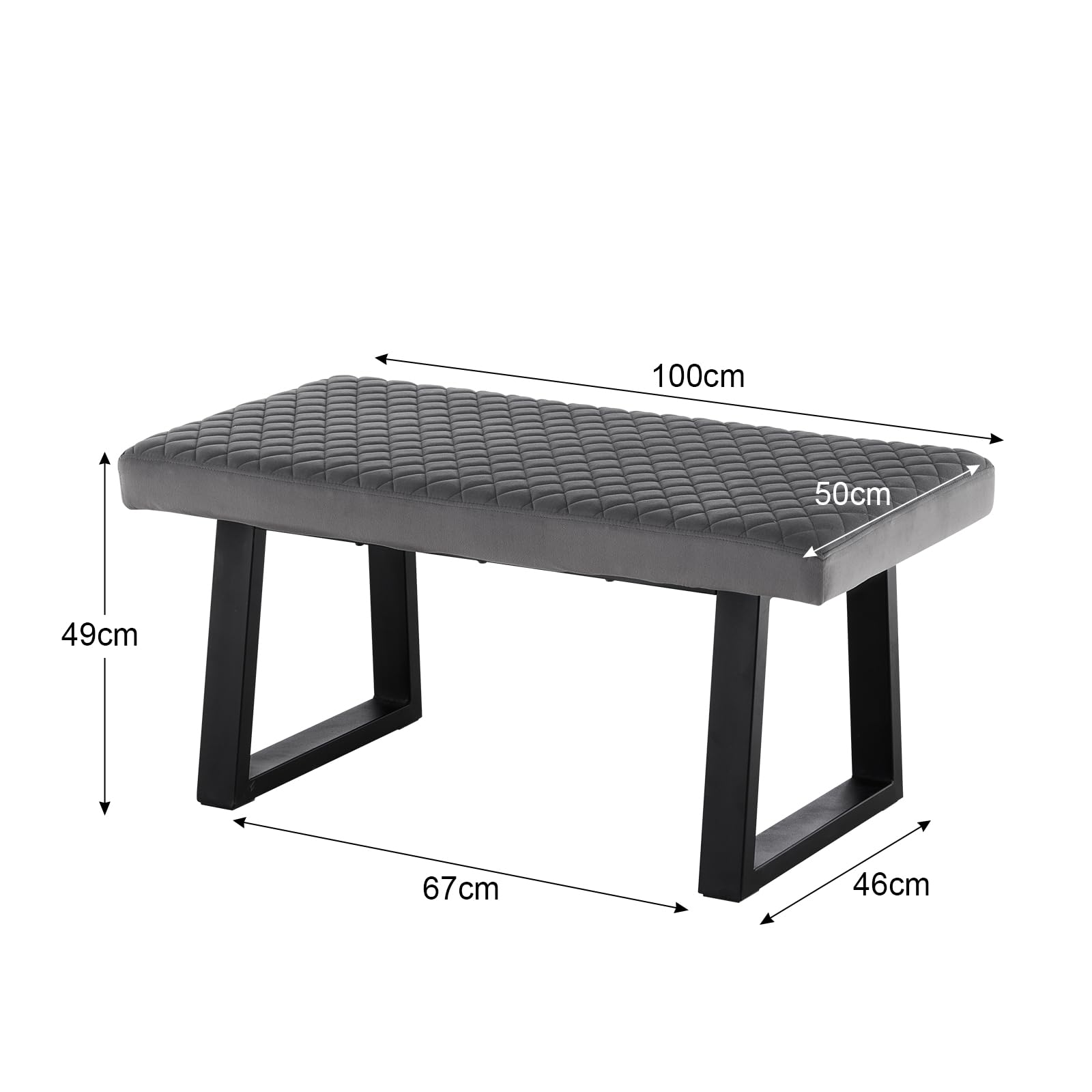 CLIPOP 100cm Samt Sitzbank, Polsterbank Metallbeine, Wohnzimmer, Schlafzimmer, Flur, Esszimmer (Grau)