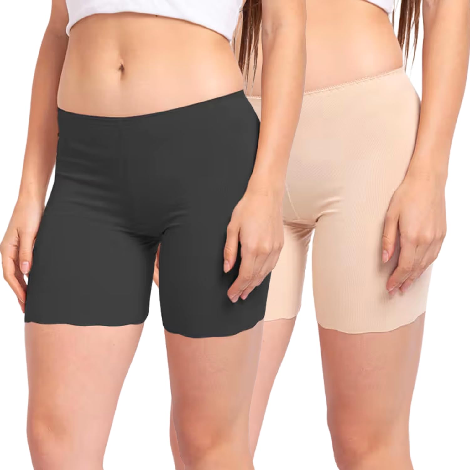 Nylon Spandex Mid Waist Seamless Under Skirt Shorts for Women & Girls. Pack of 2 Size (XS (26) to 3XL (38))-image-22