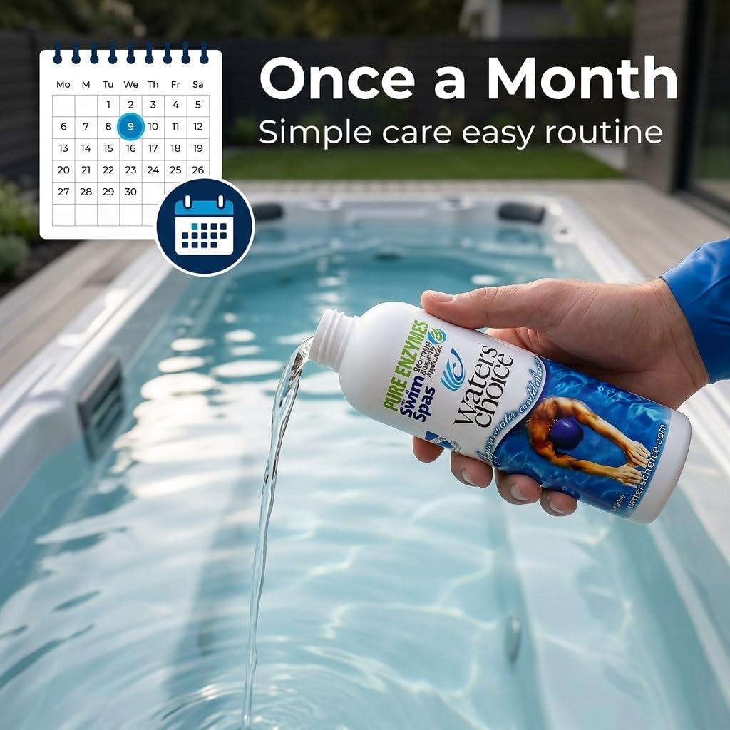 Waters Choice Water Clarifier Enzymes for Swim Spas - The First and Only Enzyme Application Designed Specifically for Swim Spas. No Shock. Minimal Sanitizer. Specialized, Safe, Effective Water Care.