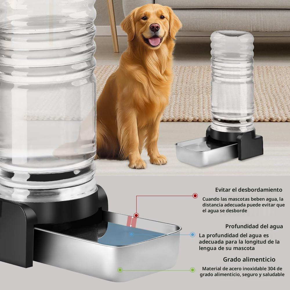 Marchul 8.6L Dispensador Agua Perros con 3 Filtros, Bebedero Automático Perros Gran de Agua con Cuenco de Acero Inoxidable, Gran Capacidad por Gravedad Botella de Agua para Perros/Gatos, Gris