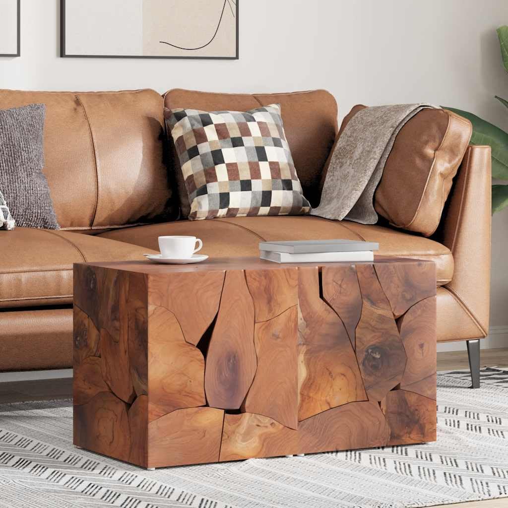 Taboret 2-częściowy zestaw z litego drewna tekowego, brązowy, 40 x 40 x 45 cm, ręcznie wykonany taboret do siedzenia jako stolik pomocniczy, podnóżek można układać w stos, do ogrodu, na