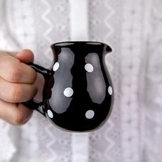 City to Cottage Black And White Polka Dot Handmade Hand Painted Ceramic Milk Jug Cr…