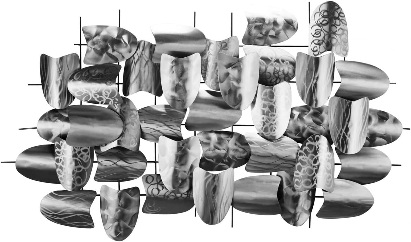 Kunstloft Vivid metal wall art 'Argent Armour' 50x28x3inches | Large hand-crafted wall decoration | Silver Grey Abstract Rounded Shields | Contemporary design picture sculpture mural