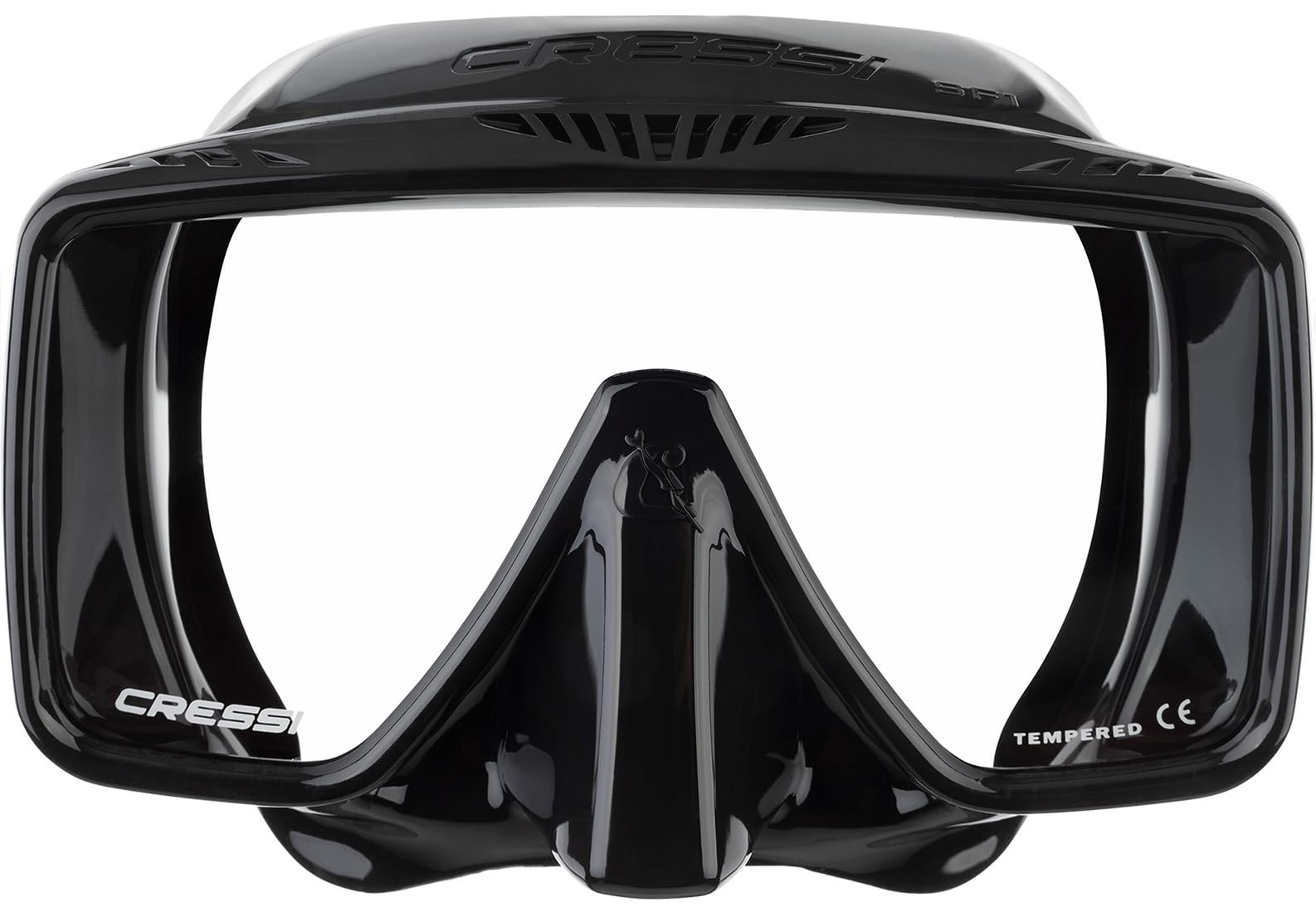 CRESSI since 1946 - SF1 & Dry Combo - Square Frameless Mask Set with Tempered Lens + Dry Snorkel ideal for Freediving and Snorkelling, Black/Black, One Size Unisex
