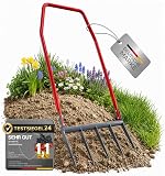Broadfork Grabegabel 50 cm, die extra stabile Doppelgrabegabel mit 6 mm verstärkten Zinken, inkl. Ebook, rückenschonender Bodenlockerer & Aerifizierer für Harte Böden