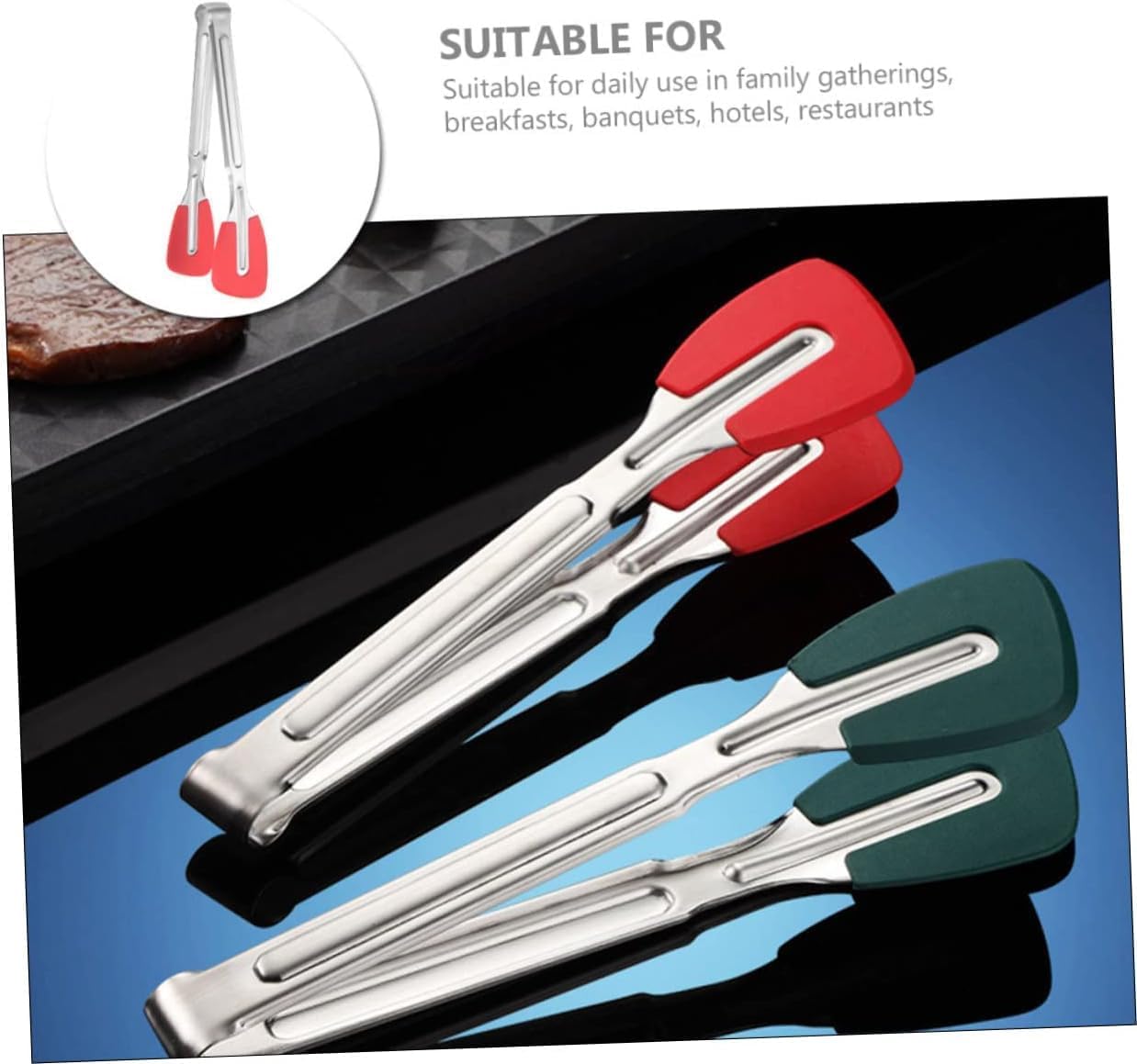 Cooking Tongs, Food Tongs Barbecue Tongs Sandwich Tongs Salad Tongs Grilling Cooking Tong Pastry Clamp Food Cooking Tongs BBQ Tong Appetizers Tongs Stainless Steel(Red)