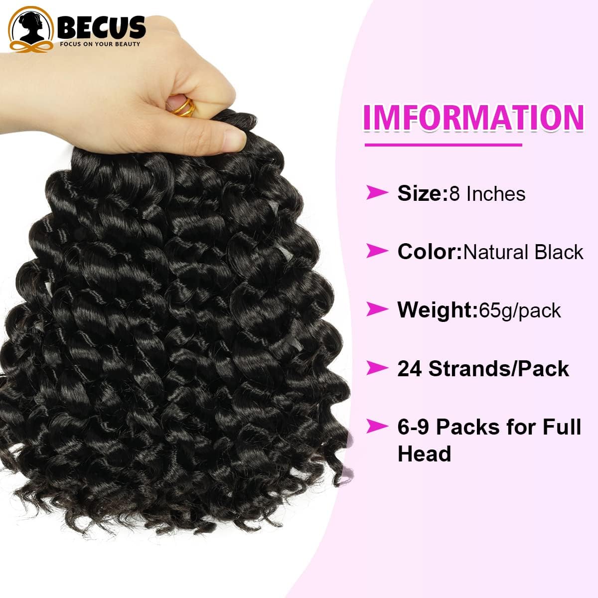 BECUS Gogo Curl Pelo Pelo Para Trenzas Africanas Mujeres 5 Paquetes Jamaicano Rizado Profundo Rizado Para Playa Ganchillo Extensiones Pelo Sintético 8"(Negro Natural #1B)