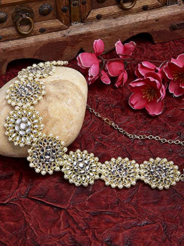 Karatcart Floral Shape Kundan Studded Metal Hairband for Women, Pack of 1 - Gold - Image 2