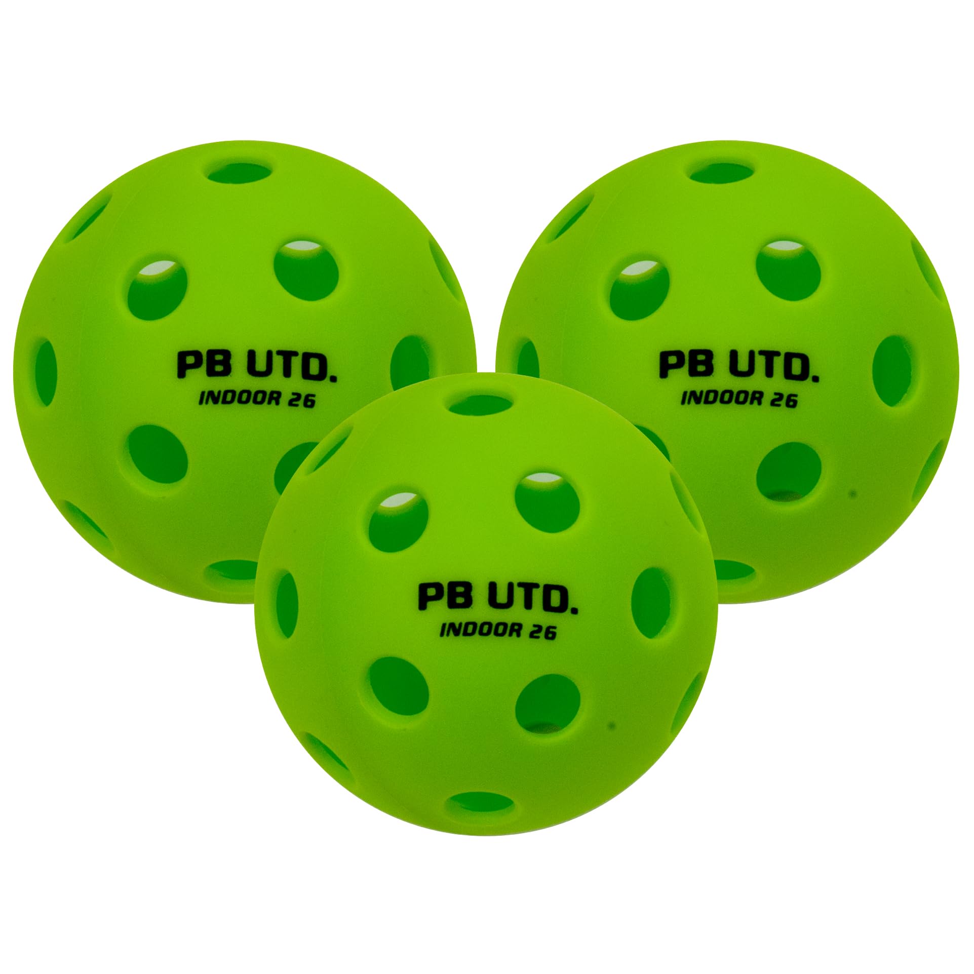Pickleball United Freedom Indoor Pickleball Balls – Pack of 3 | Lightweight TPU Balls with 26 Precision Holes | Durable, Fast, High-Visibility Green Balls for Indoor Pickleball Games