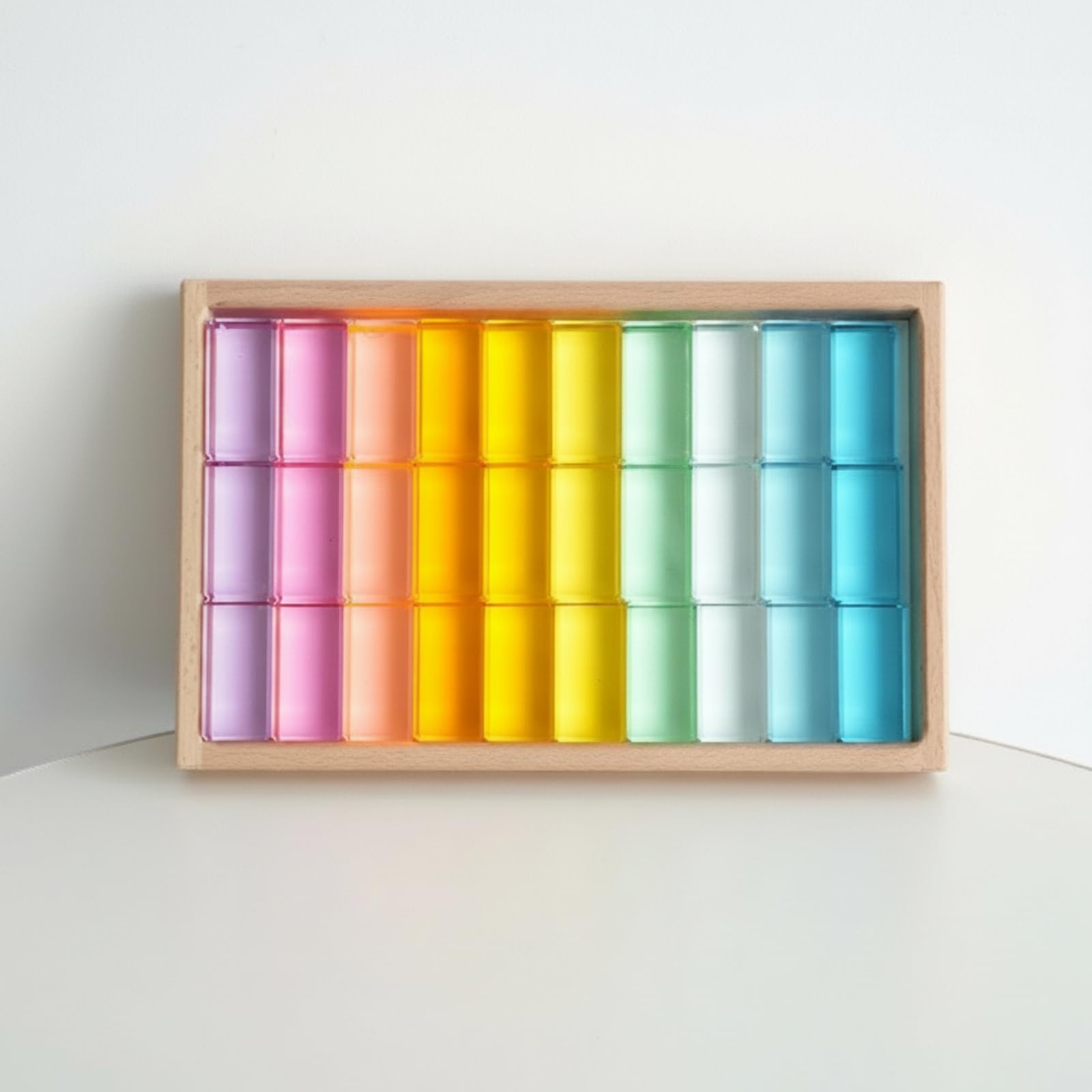 30 Pezzi Blocco da Costruzione con Vassoio in Legno Liscio Blocco Acrilico Trasdo Colorato Giocattolo Educativo per Bambini, Stile B