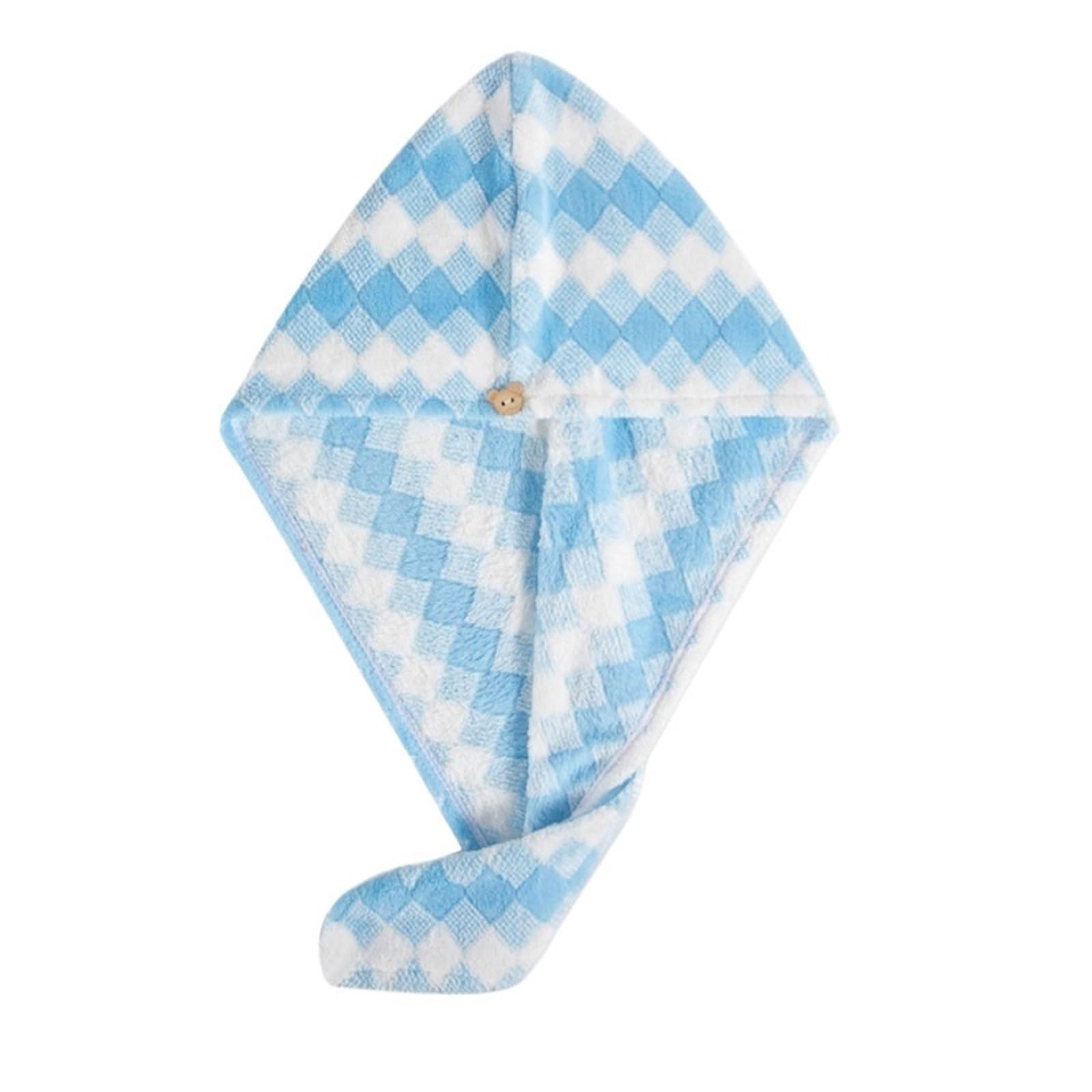 SUODEBYY Hair Towel 1pcs Women Coral Fleece Shower Hair Towel Wrap Drying Turban Printed Bathroom Quick-dry Soft Absorption Head Cap(Blue)