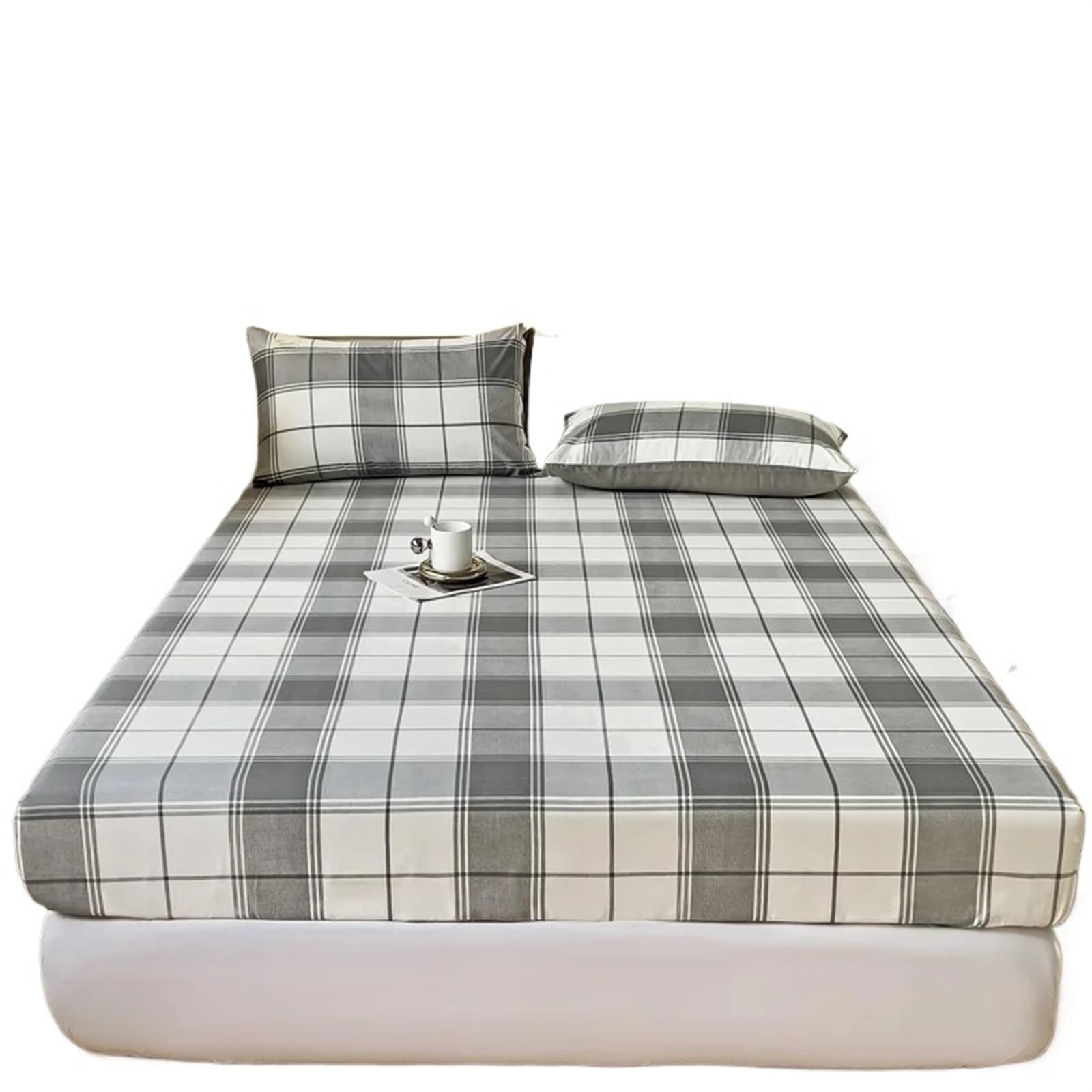 Drap housse élastique à rayures 90x200cm en tissu brossé doux