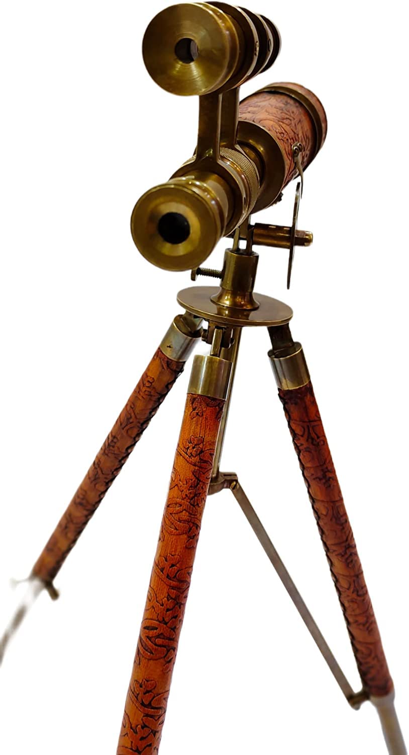 Navirock Vintage Table Decorative Brass Telescope Marine Gift Functional Instrument Collectibles Gift Item (Brass Antique + Leather)