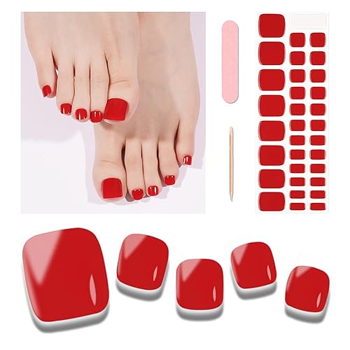 Tiras de uñas de gel semicuradas, 32 calcomanías de gel rojo de potencia, funciona con cualquier lámpara UV, tiras de pedicura, envolturas completas
