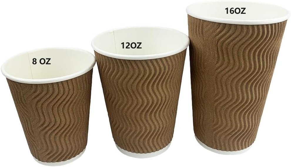 Heyiwell 50-Pack 8oz Kraft Insulated Ripple Wall Disposable Paper Coffee Cups, Suitable for Hot/Cold Beverages - Image 4