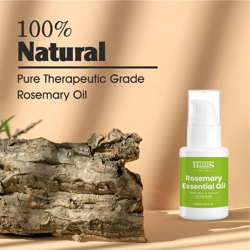 Image of Habibs Pure Rosemary Essential Oil - 100% Undiluted, Therapeutic Grade for Hair Growth, Focus & Aromatherapy 30ML