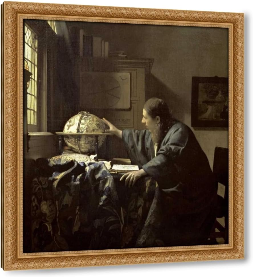 Vermeer, Johannes 28x32 Gold Ornate Framed Canvas Art Print Titled: The Astronomer