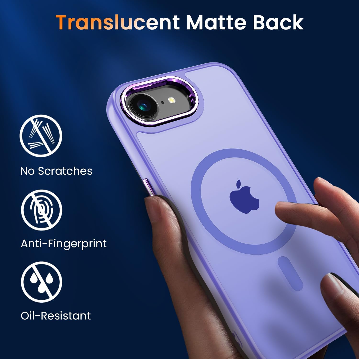 WRJ Case for iPhone 16e with Screen Protector, Magnetic Translucent Phone Case for Women Men [Compatible with Magsafe] Slim Anti-Fingerprints Shockproof Protective Cover-Light Purple - Image 6