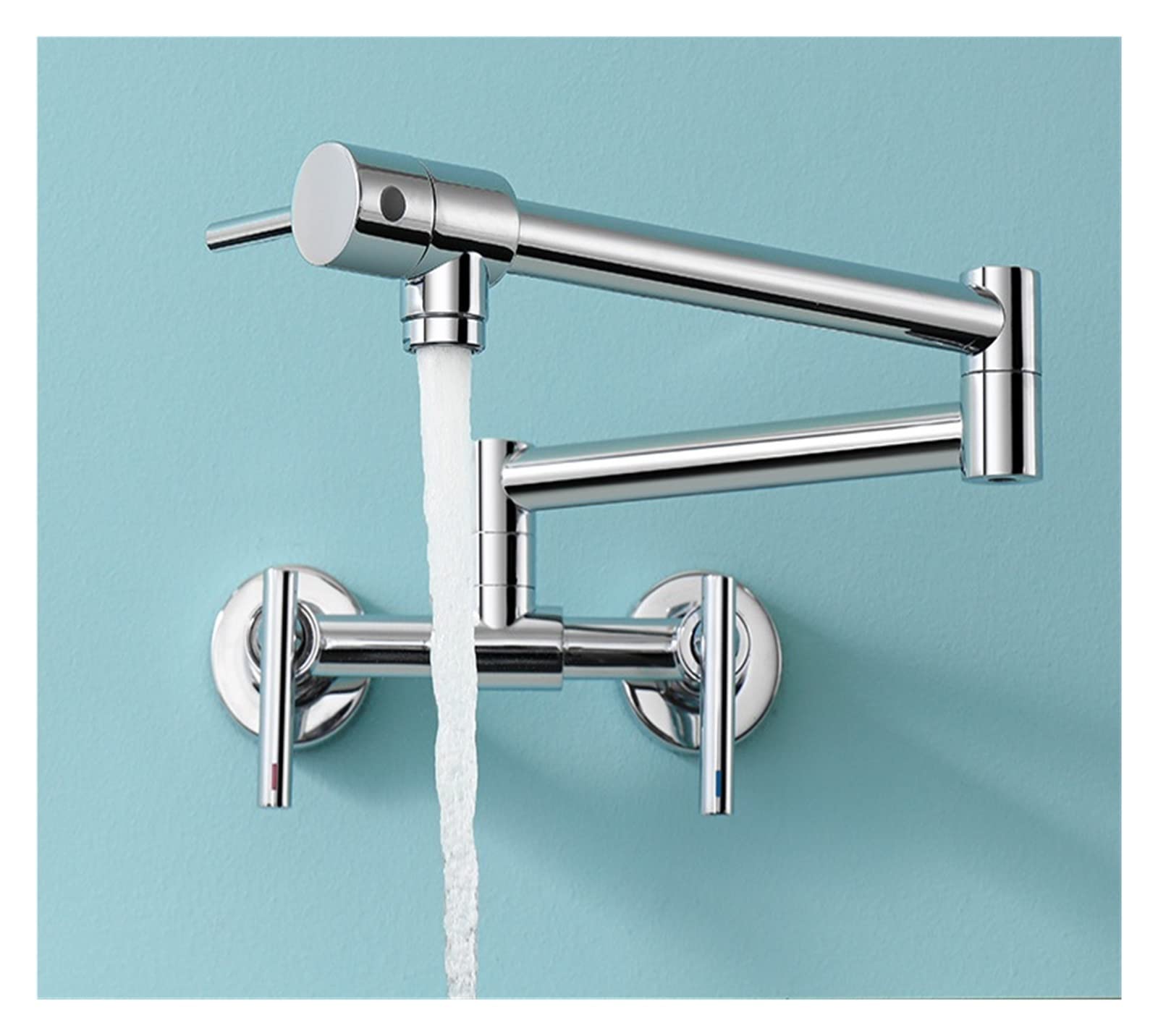 Pot Filler Faucet Wall Mounted Kitchen Mixer Solid Brass Swivel Spout Hot and Cold Water with Dual Handle Swing Arm(3)