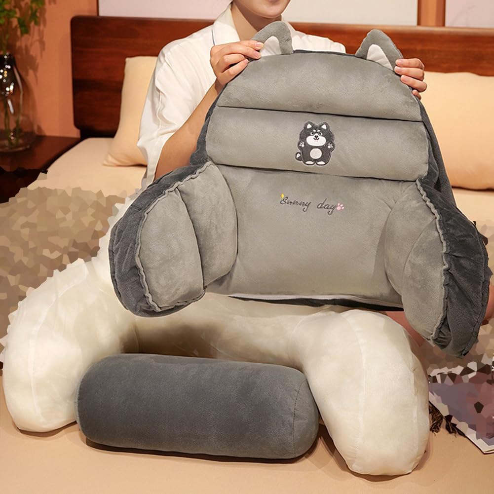 Tingting's Dream Cartoon Soft Bed Rest Reading Pillows Sofa Backrest Cushion Office Chair Lumbar Support Pillow Bed Reading Back Pillow (Gray-Cat Pattern, 60×45CM/23.6"×17.7")