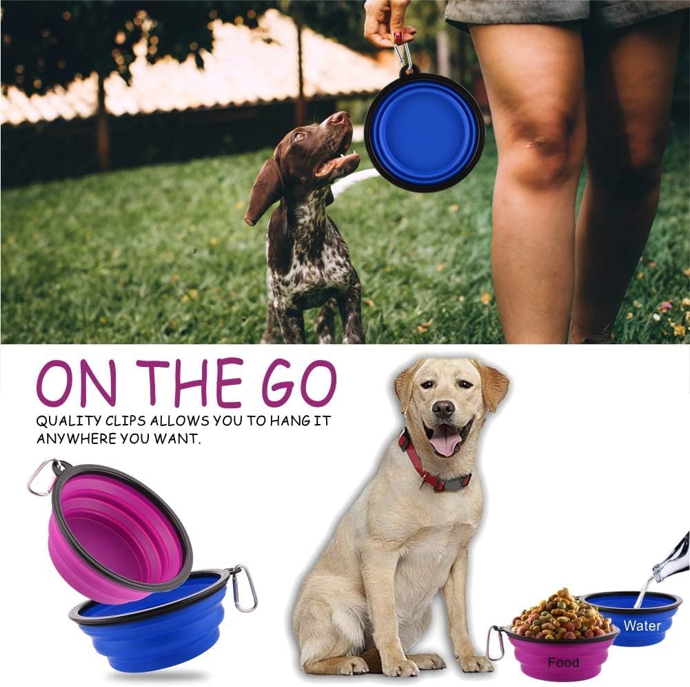 Ciotole Per Cani Pieghevoli In Silicone - 2 Pezzi Da 1000ml Con Moschettone