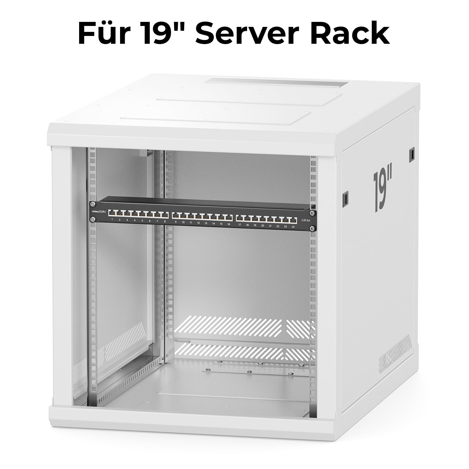 deleyCON CAT 6a Patchpanel Verteilerfeld 24 Port - Desktop 19" Zoll Rackeinbau Servermontage RJ45 Geschirmt - TIA568A TIA568B - Schwarz
