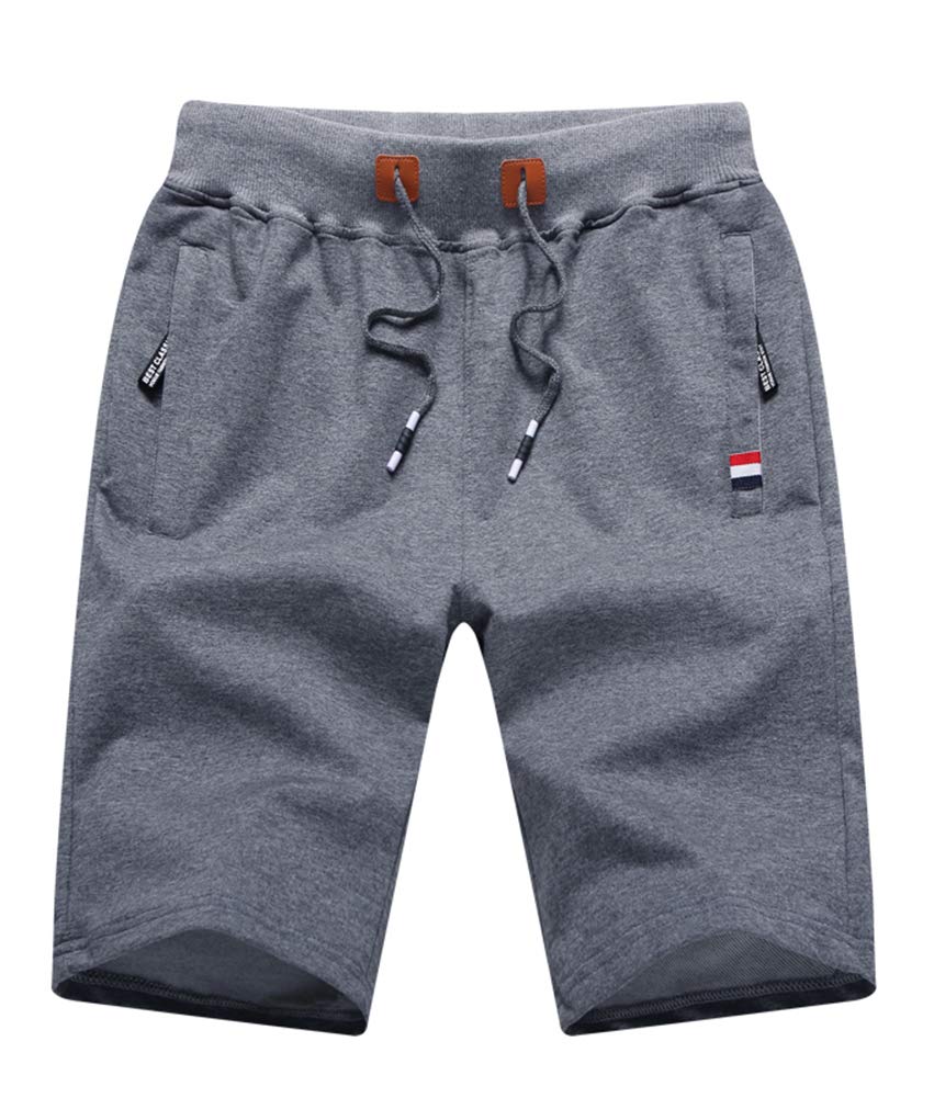 Boy's Casual Shorts Summer Cotton Fit Drawstring Elastic Waist Beach Shorts with Zipper Pockets Size 7 Dark Grey