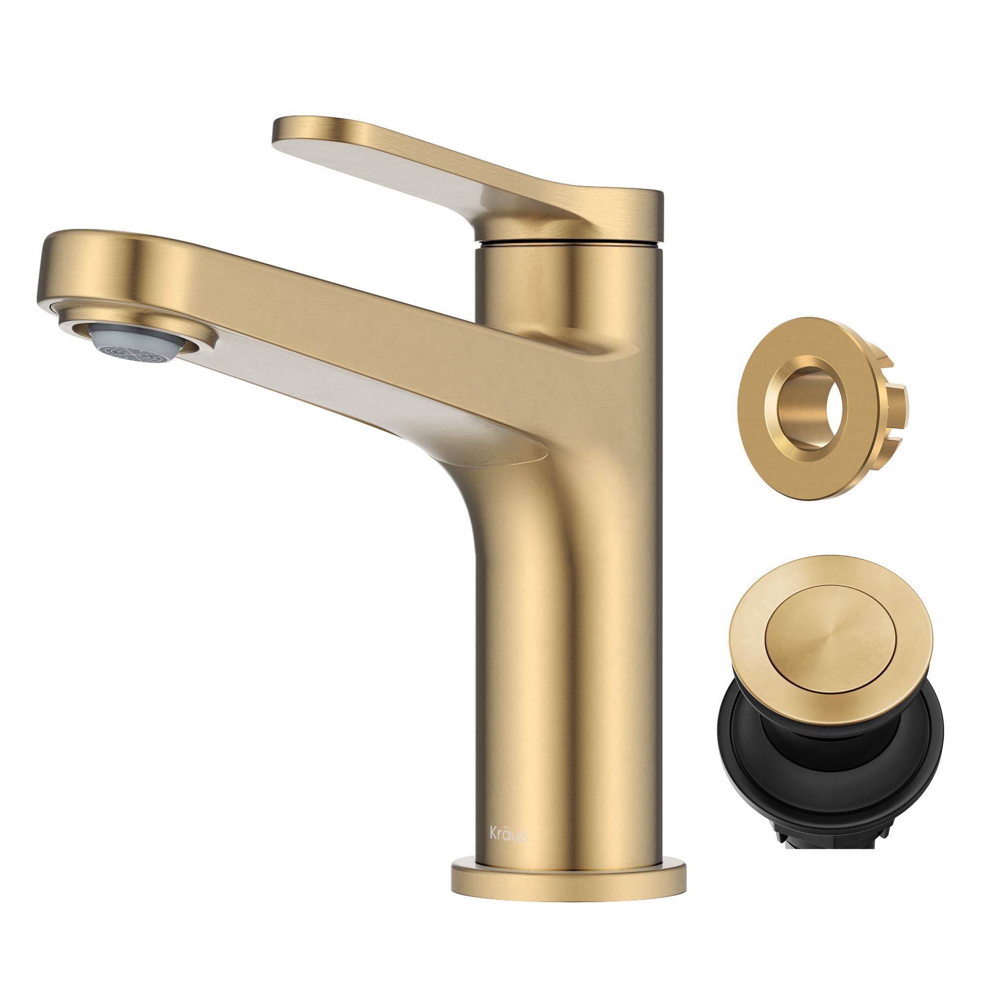 kraus indy bathroom faucet in spot-free brushed brass with single handle, pop up drain and supply lines, kbf-1411sfbb