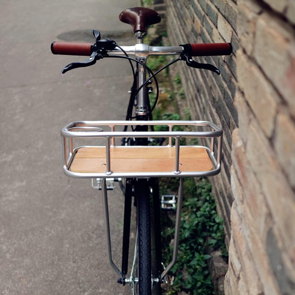Canasta Bicicleta Delantera Cesta Aluminio Portabotellas Porta-Bages Piso Madera