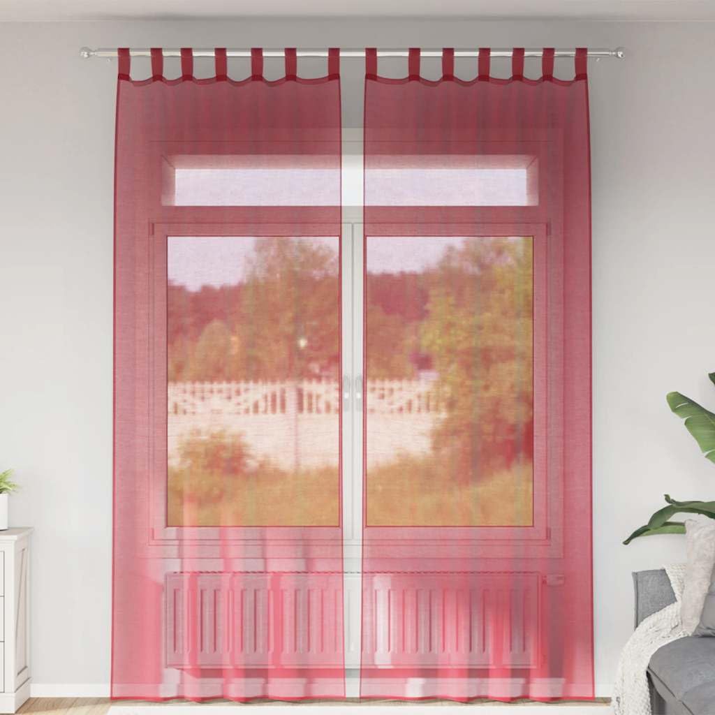 2 Stück Voile Vorhänge mit Schlaufen, Weinrot, 140x260 cm, Semi-Transparent Polyester Stoff, Lichtfilternd für Wohnzimmer und Schlafzimmer, Blickdicht
