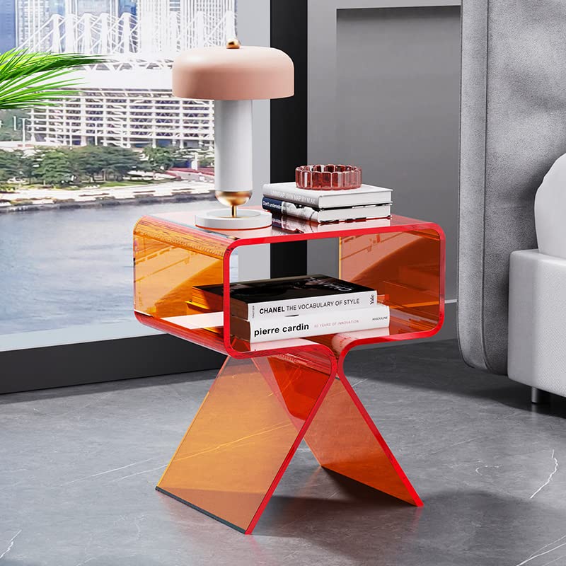 HOMCOM Tavolino Moderno 2 Livelli Con Gambe Triangolari In Acrilico Trasparente 85451376