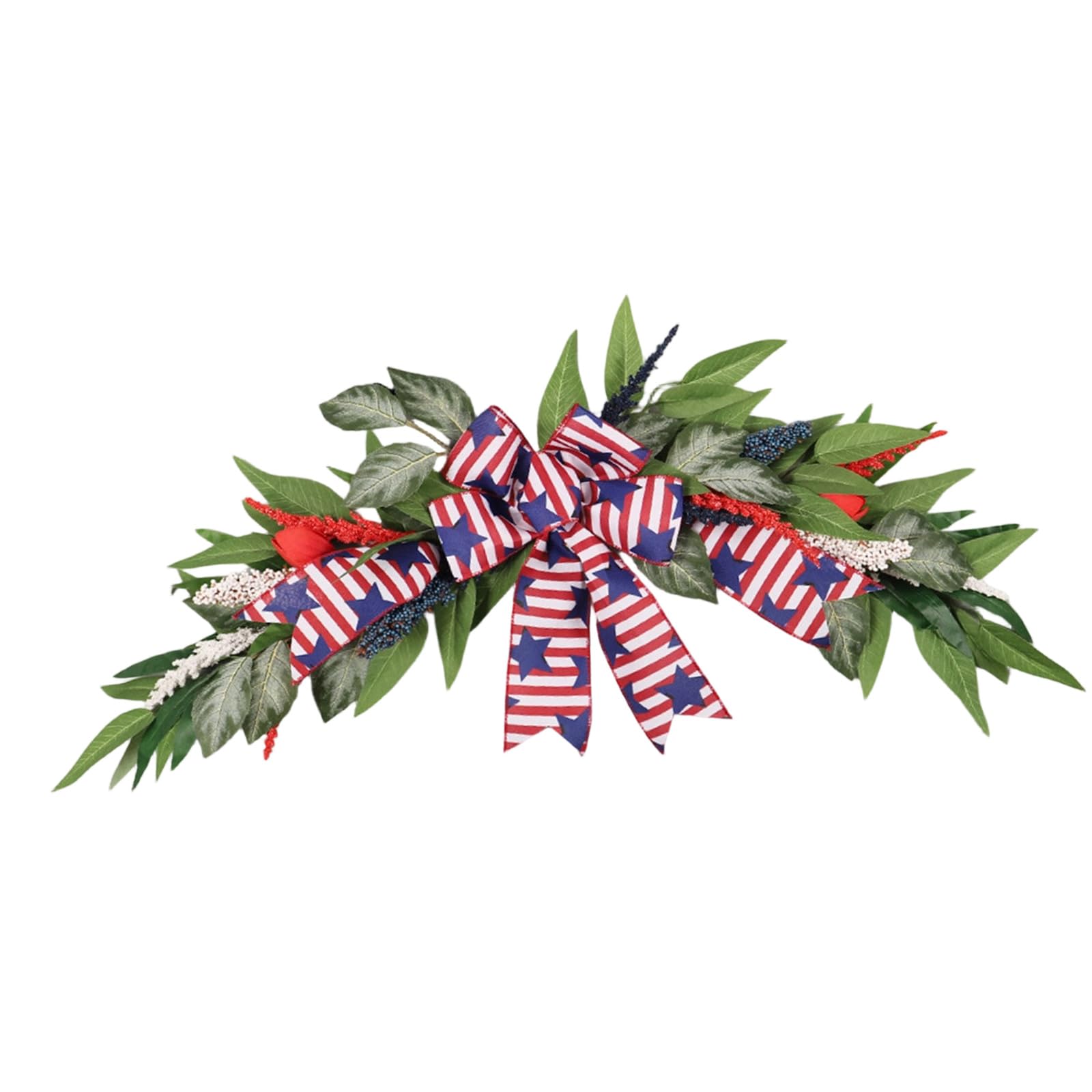 Qusinfc Patriotic Day Wreath Arched Swag Ornament Festival Flower Arrangement for Door Wall Mantel Independence Day Decoration Nationalistic Door Deck